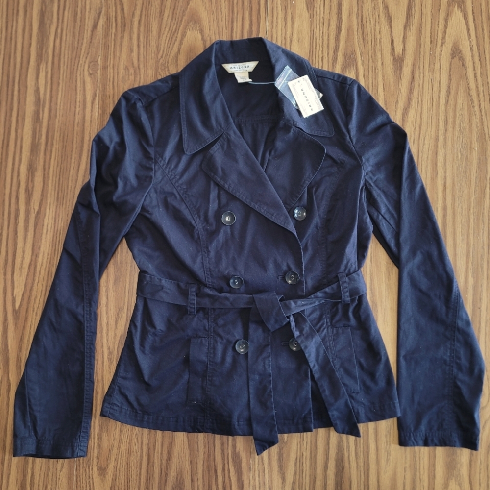 Arizona Jean Company Trench Winter Coat Jacket Pure Navy Blue Women's Large